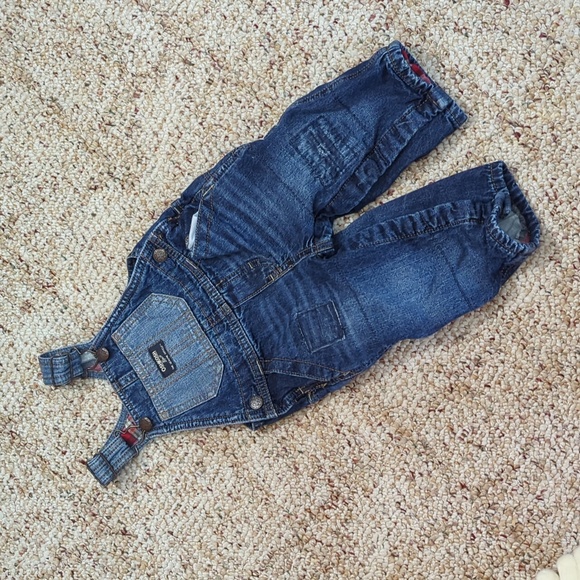 Size 9M OshKosh B'gosh Blue Overalls with Plaid Cuffs - Picture 12 of 12